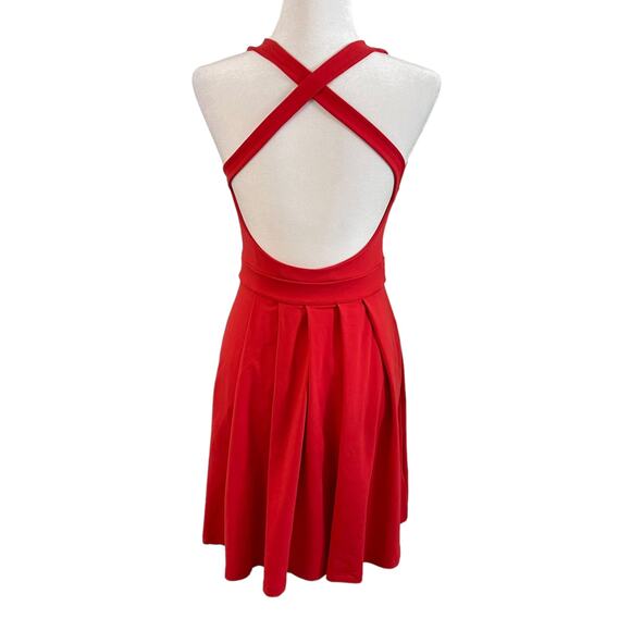 Susana Monaco high neck Red Open back crisscross straps full skirt dress - M - Picture 3 of 6